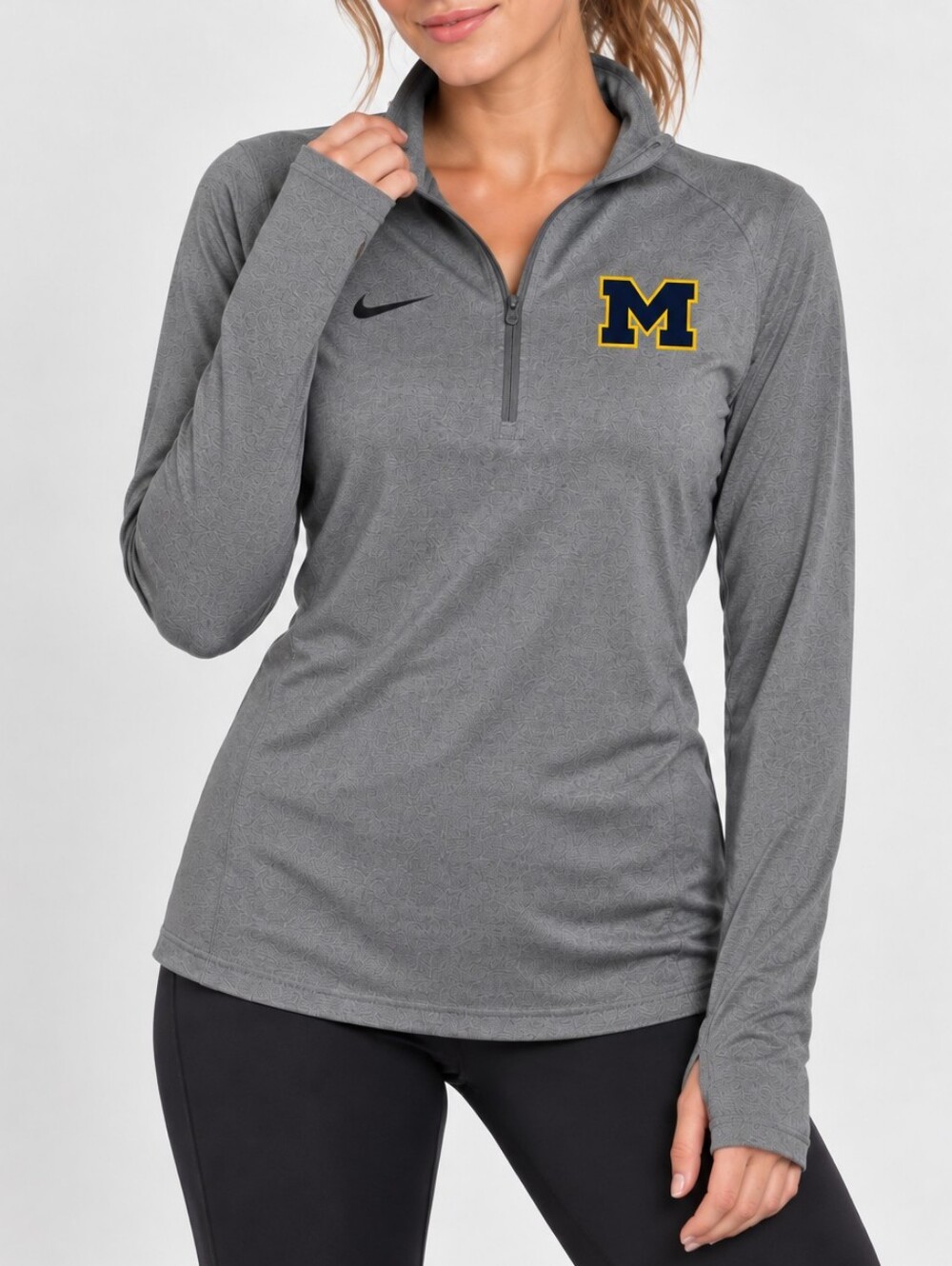 Nike Women's University of Michigan Dri-FIT 1/4 Zip Pullover Gray Size M